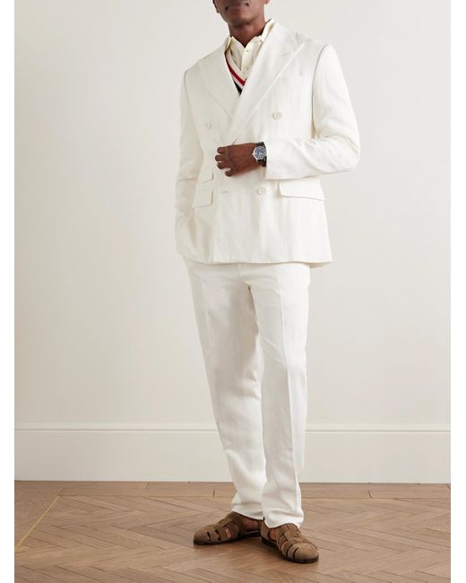 Ralph Lauren White Double-breasted Herringbone Cotton And Linen-blend Suit Jacket for men