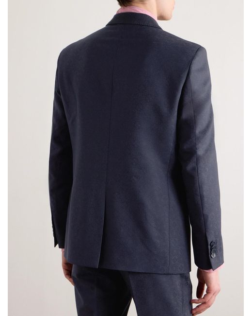 Etro Blue Double-Breasted Felt-Trimmed Wool-Jacquard Suit Jacket for men