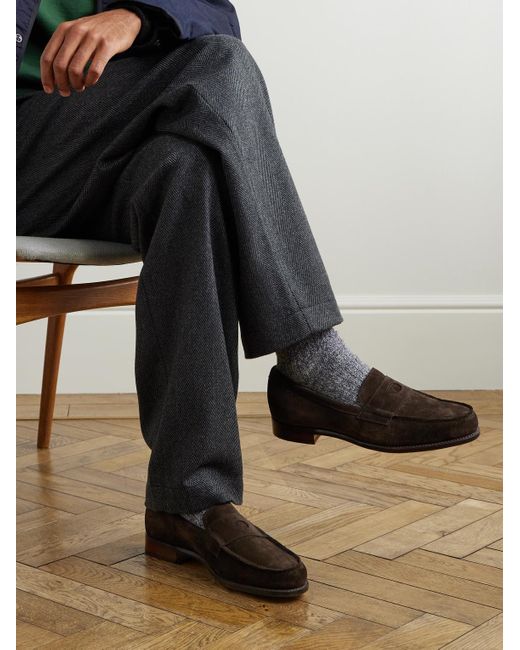 Drake's Brown Charles Suede Penny Loafers for men
