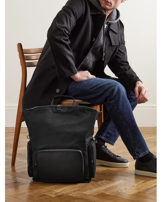 Serapian Black Evoluzione Full-grain Leather-trimmed Twill Backpack for men