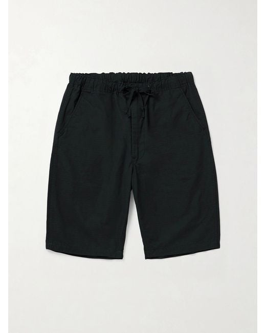Orslow Black New Yorker Straight-Leg Cotton-Ripstop Drawstring Shorts for men