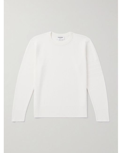 Thom Browne White Jacquard-Trimmed Virgin Wool-Blend Sweater for men