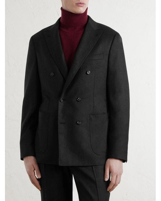 Canali Black Kei Double-Breasted Wool Blazer for men