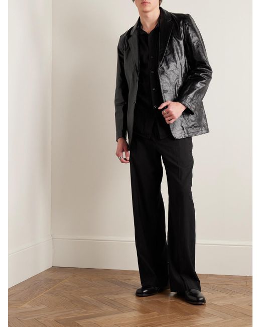 Our Legacy Black Opening Slim-fit Crinkled-leather Blazer for men