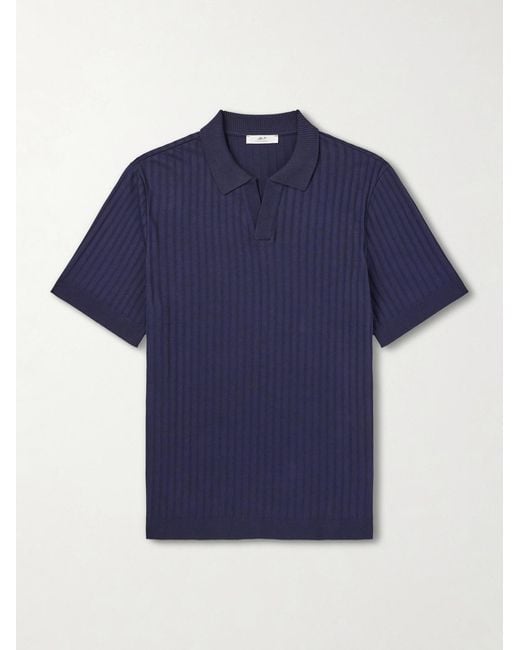 Mr P. Blue Organic Cotton Jacquard Polo Shirt for men