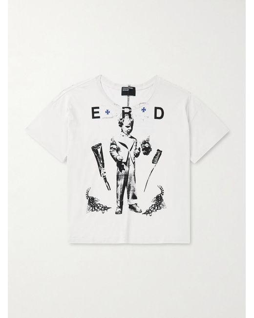 Enfants Riches Deprimes White Printed Distressed Cotton-Jersey T-Shirt for men