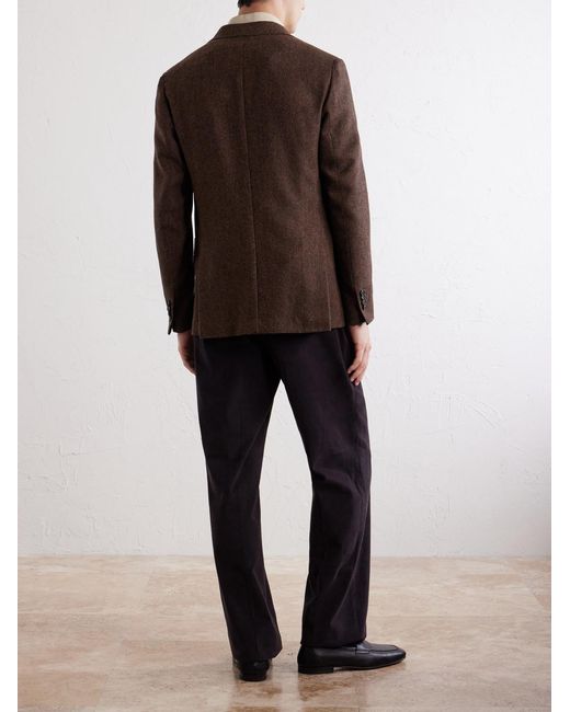 De Petrillo Brown Posillipo Wool And Cashmere-Blend Herringbone Blazer for men