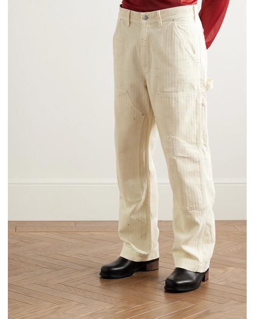 Enfants Riches Deprimes Natural Straight-Leg Distressed Panelled Herringbone Denim Trousers for men