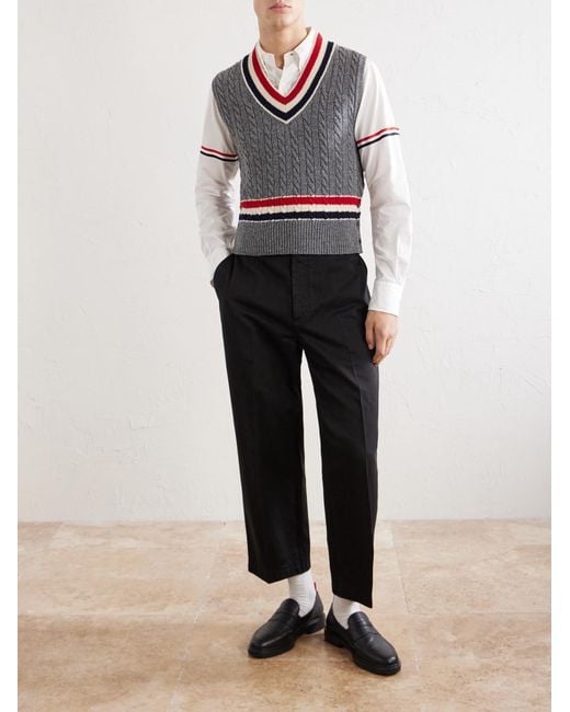 Thom Browne Gray Cable-Knit Wool Vest for men