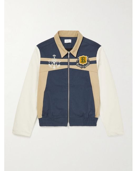 Rhude Blue Wine Club Logo-appliquéd Cotton-twill Blouson Jacket for men