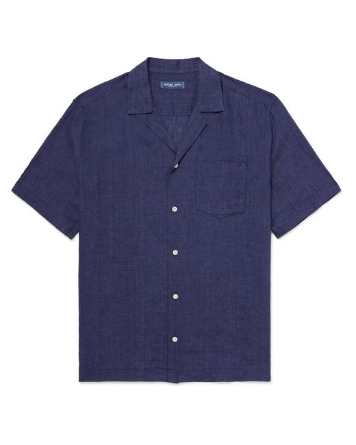 Frescobol Carioca Blue Angelo Camp-Collar Linen Shirt for men