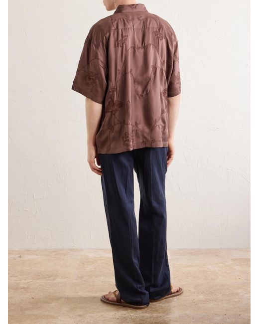 Kardo Rohit Convertible-Collar Floral-Embroidered Silk-Satin Shirt for men