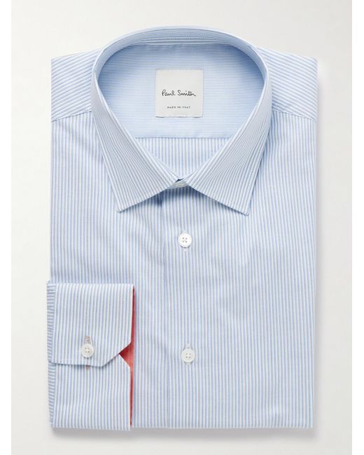Paul Smith Blue Slim-Fit Striped Cotton Shirt for men