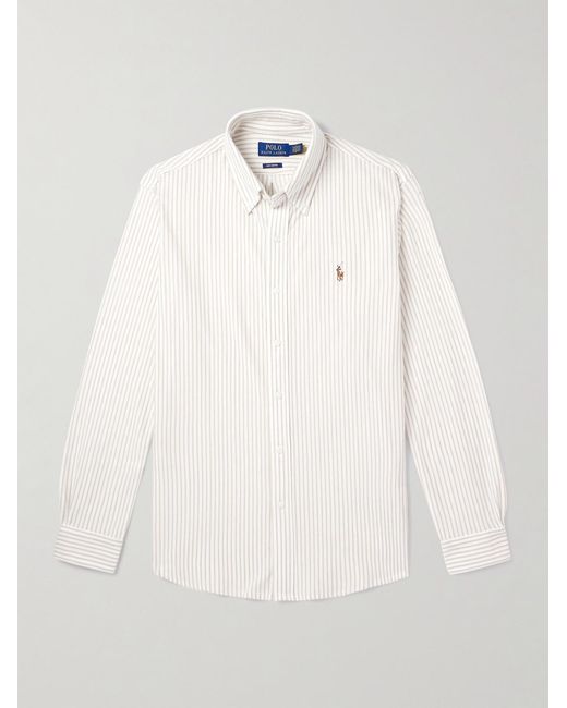 Polo Ralph Lauren Natural Slim-Fit Button-Down Collar Logo-Embroidered Striped Cotton Shirt for men