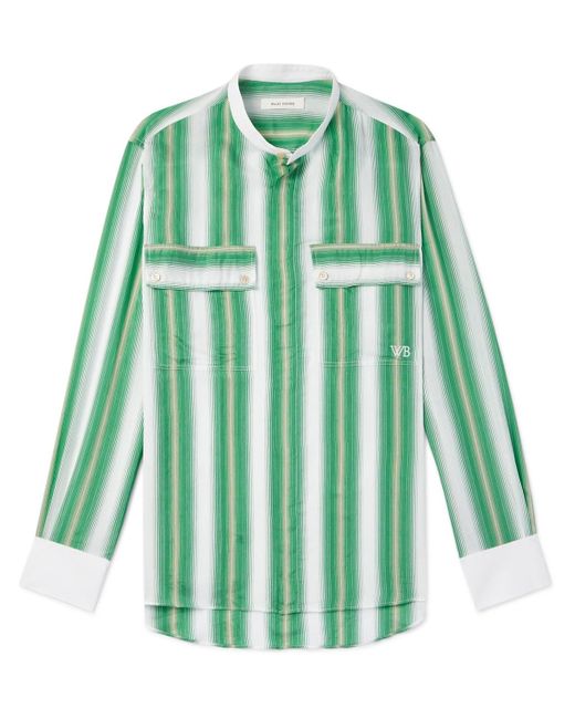 Wales Bonner Green Cadence Grandad-collar Poplin-trimmed Striped Woven Shirt for men