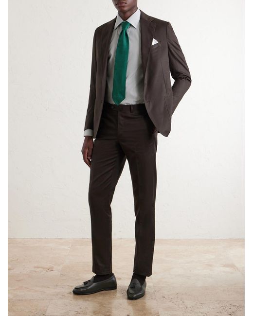 Zegna Gray Trofeo Stripped Cotton-poplin Shirt for men