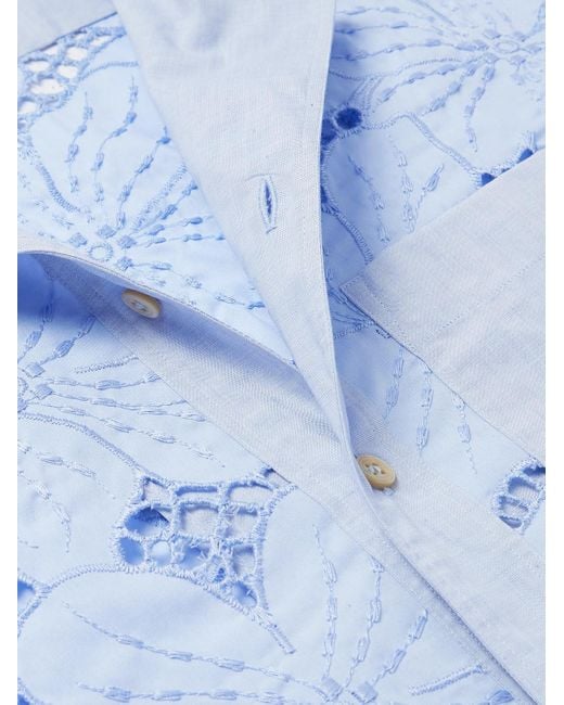 Camicia in pizzo sangallo di misto cotone ricamato con colletto aperto Highlife di Wales Bonner in Blue da Uomo