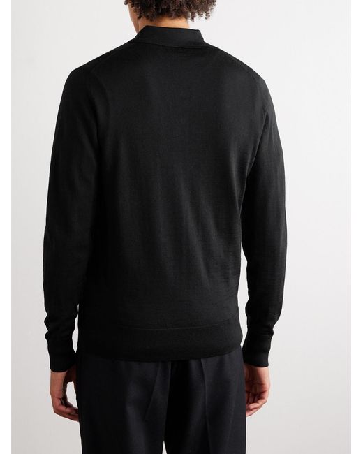 Mr P. Black Merino Wool Polo Shirt for men