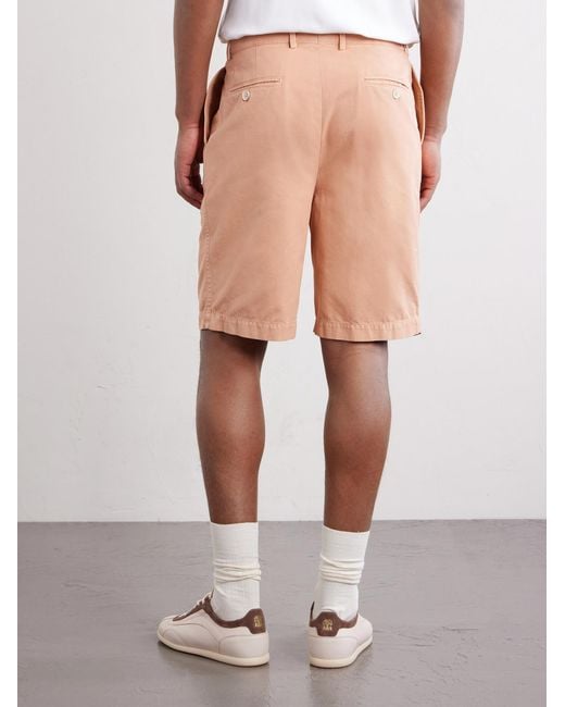 Brunello Cucinelli White Straight-Leg Pleated Cotton Shorts for men