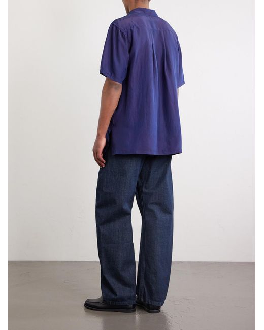 Blue Blue Japan Blue Convertible-Collar-Dyed Silk-Habotai Shirt for men