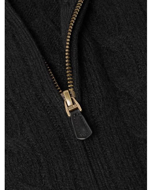 Polo Ralph Lauren Zopfstrickpullover aus einer Woll-Kaschmirmischung mit kurzem Reißverschluss und Logostickerei in Black für Herren