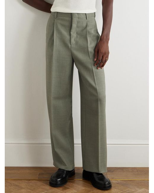 Jil Sander Green Wide-Leg Pleated Mohair And Wool-Blend Trousers for men