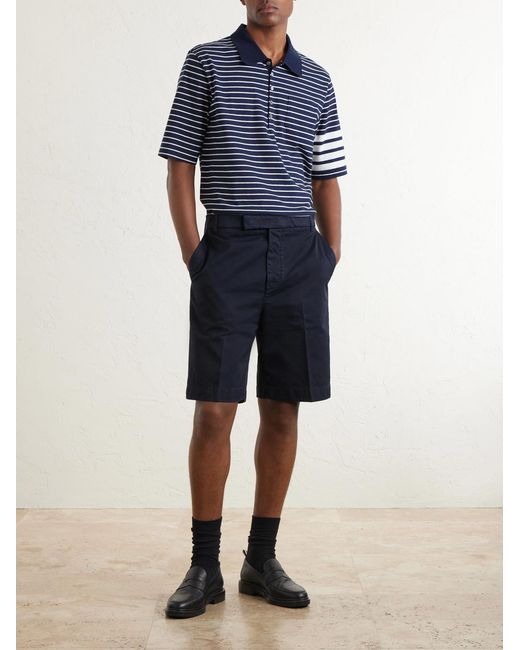 Thom Browne Blue Striped Logo-Appliqué Cotton-Blend Terry Polo Shirt for men