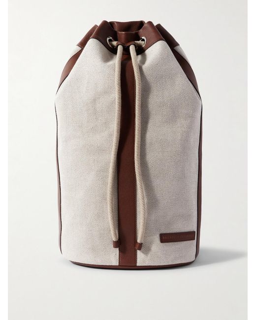 Brunello Cucinelli Rucksack aus Canvas aus einer Baumwoll-Leinenmischung mit Lederbesatz in Natural für Herren