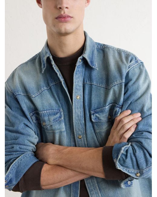 A.PRESSE Blue Vintage Western Denim Shirt for men