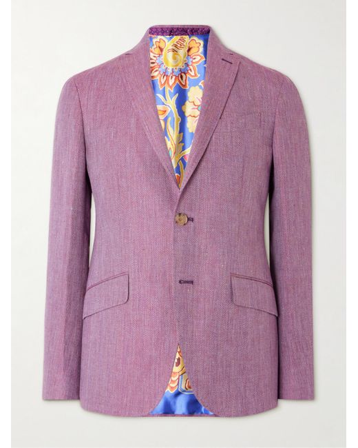 Etro Purple Roma Slim-Fit Linen And Wool-Blend Suit Jacket for men