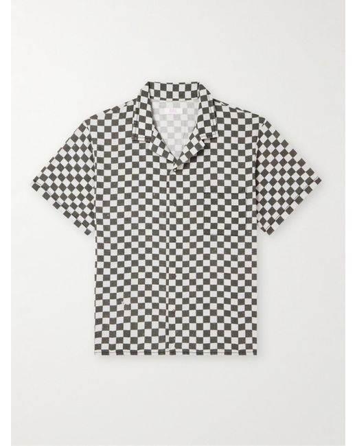 ERL Gray Camp-collar Checked Cotton And Linen-blend Shirt for men