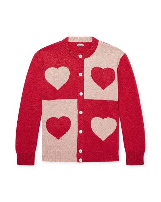 Bode Red Hearts Lamé Cardigan for men