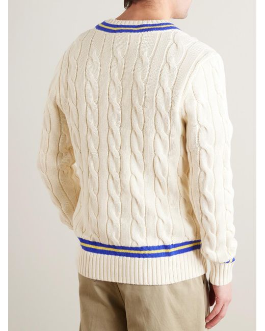 Polo Ralph Lauren Pullover aus Baumwolle in Zopfstrick mit Streifen in White für Herren