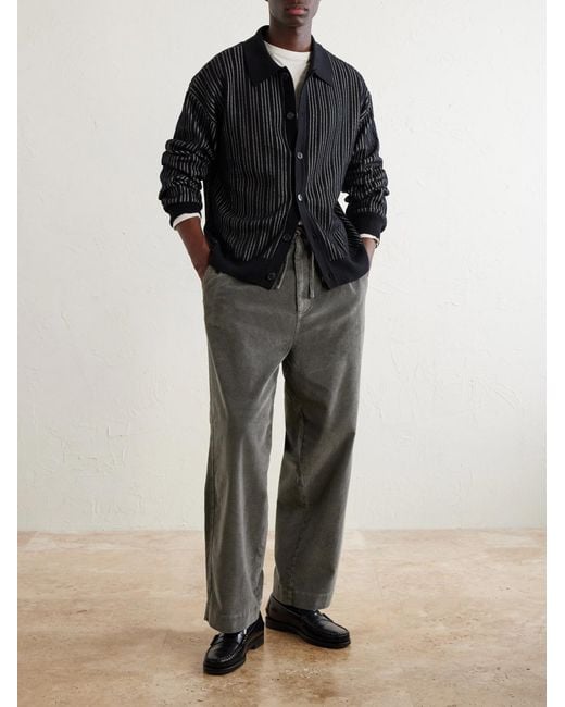 Officine Generale Gray Fernand Wide-Leg Cotton-Blend Corduroy Trousers for men