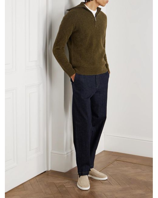 Barena Green Alpaca-Blend Half-Zip Sweater for men