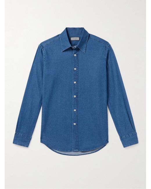 Canali Blue Cotton-blend Chambray Shirt for men