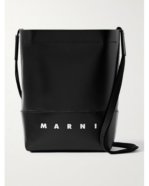 Marni Black Logo-print Textured-leather Bucket Bag for men