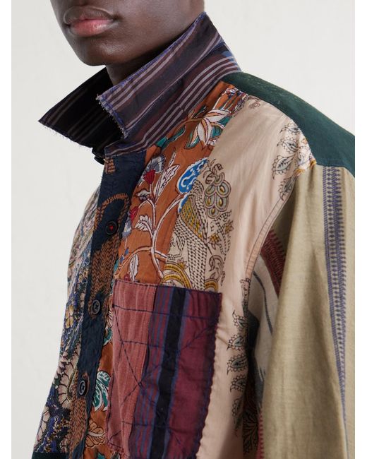 Kardo Blue Yuto Patchwork Cotton Shirt for men