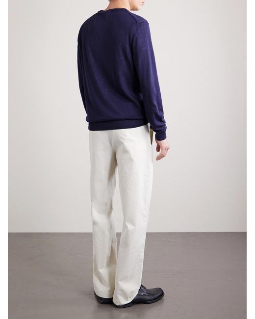 Linen And Cotton-Blend Sweater di Mr P. in Blue da Uomo