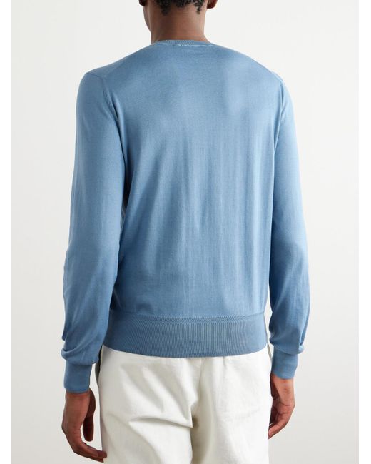 Tom Ford Blue Slim-fit Sea Island Cotton Sweater for men