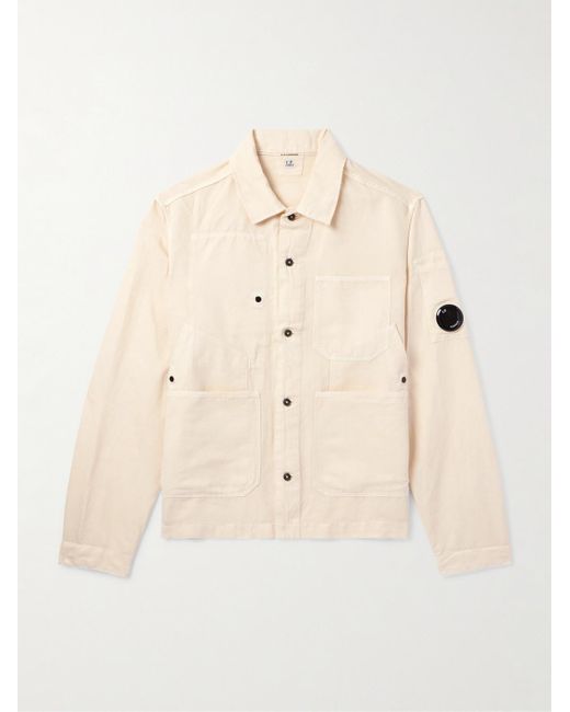 C P Company Natural Logo-appliquéd Cotton And Linen-blend Overshirt for men