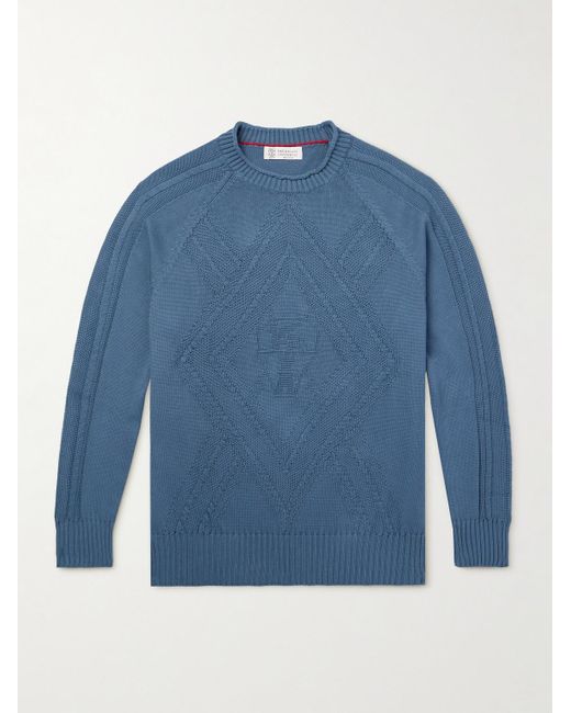 Brunello Cucinelli Blue Argyle Cotton Sweater for men