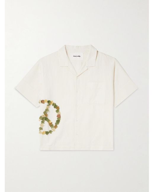 STORY mfg. Natural Greetings Oversized Camp-collar Appliquéd Organic Cotton Shirt for men
