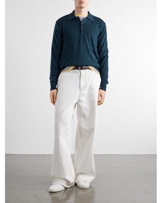 AMI Blue Merino Wool Polo Shirt for men