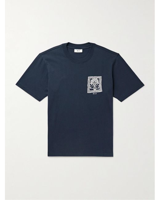 NN07 Blue Adam 3209 Floral-print Pima Cotton-jersey T-shirt for men