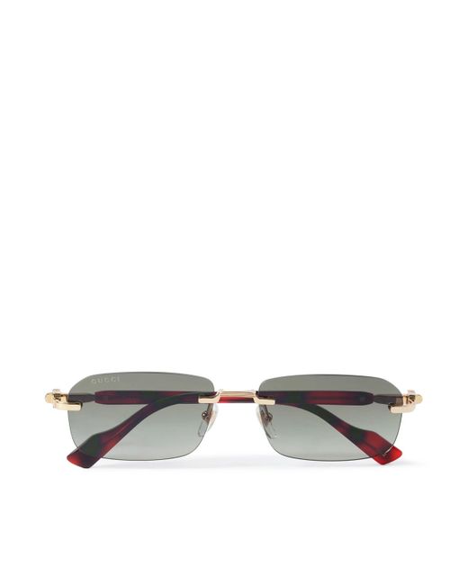 Gucci Metallic Rimless Rectangular-Frame-Tone And Tortoiseshell Acetate Sunglasses for men