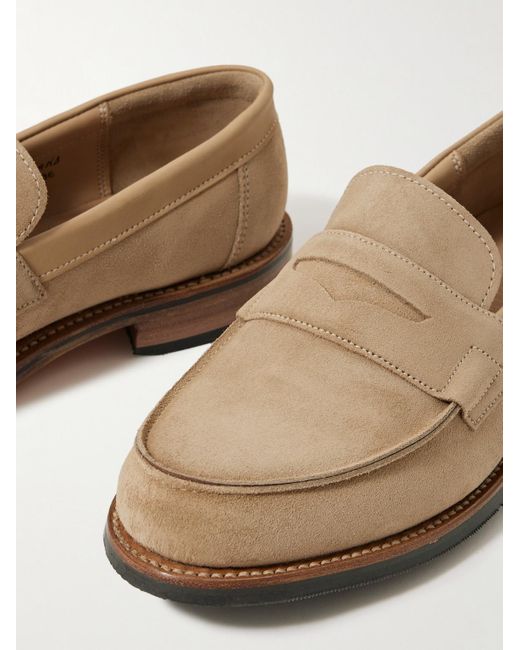 GRENSON Natural Epsom Leather-trimmed Suede Penny Loafers for men