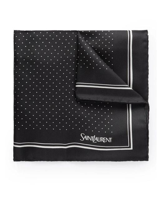 Saint Laurent Black Polka-dot Organic Silk-twill Pocket Square for men