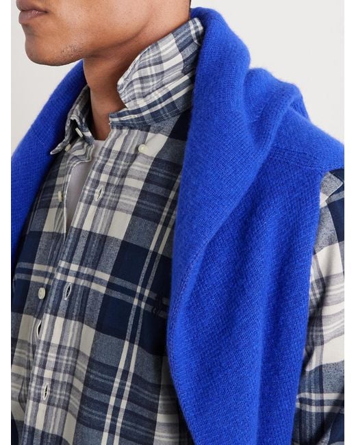 Polo Ralph Lauren Blue Button-Down Collar Logo-Embroidered Checked Cotton Oxford Shirt for men