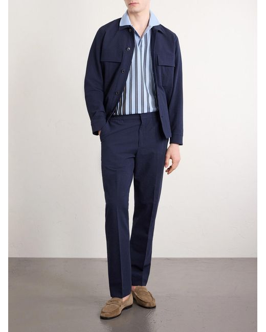 Paul Smith Blue Straight-leg Cotton-blend Seersucker Trousers for men
